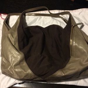 Grey leather/brown fabric hobo bag by Hobo